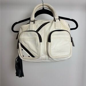 L.A.M.B. Gwen Stefani Cream white Leather Satchel Handbag Zippers Purse